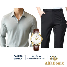 Kit Social em Tecido Premium com Camisa + Calça + Relógio [PROMOÇÃO]