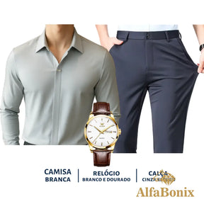 Kit Social em Tecido Premium com Camisa + Calça + Relógio [PROMOÇÃO]