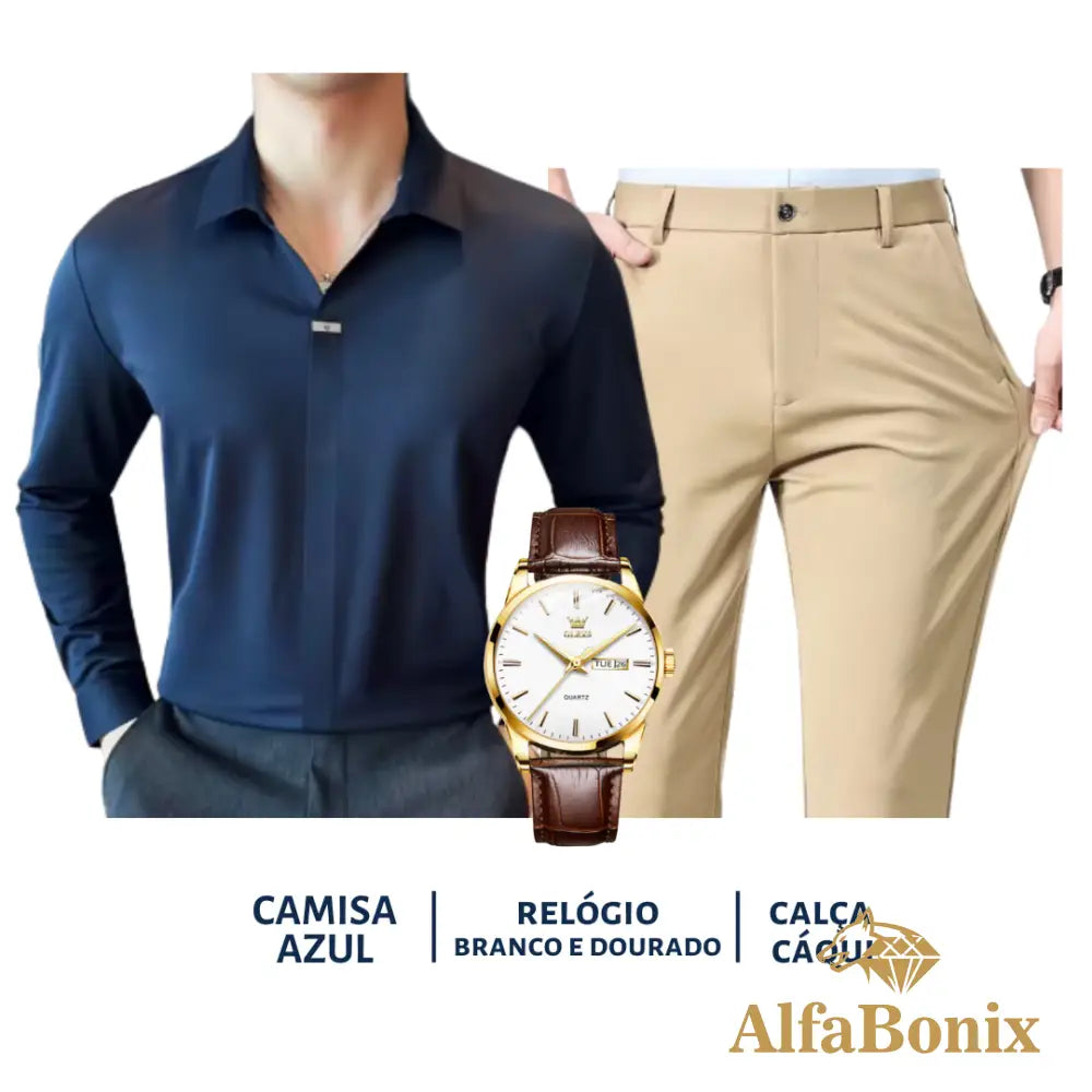 Kit Social em Tecido Premium com Camisa + Calça + Relógio [PROMOÇÃO]