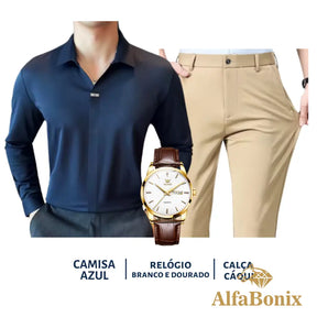 Kit Social em Tecido Premium com Camisa + Calça + Relógio [PROMOÇÃO]