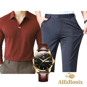 Kit Social em Tecido Premium com Camisa + Calça + Relógio [PROMOÇÃO]